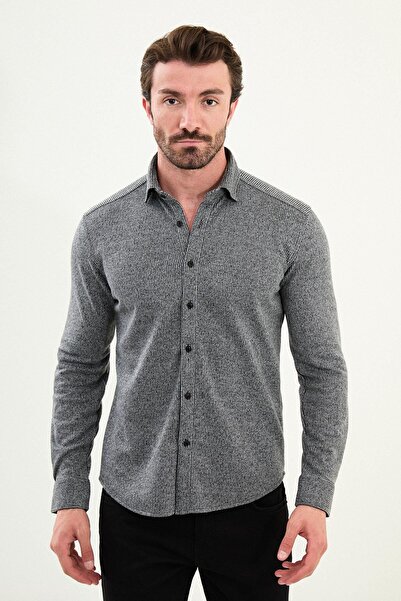 Mcr Cămăși pentru bărbați din lână lemnos cu mâneci lungi, slim fit, cu dungi...