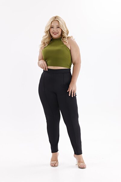 Siyezen Plus Size Scuba Fabric Leggings with Front Seam Detail