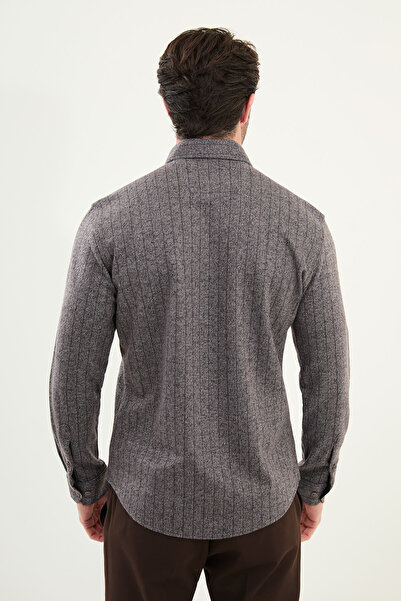 Mcr Striped Slim Fit Long Sleeve Lumberjack Wool Men's Shirt Light Brown - 27099.25K