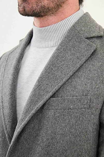 Mcr Straight Slim Fit Mono Collar Classic Wool Men's Coat Anthracite - 21331.25K