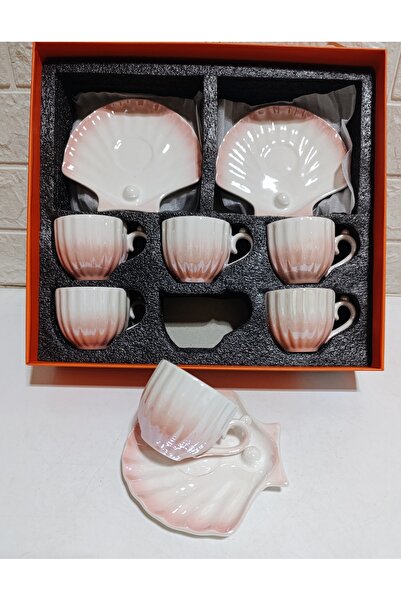 decovien Oyster Model 6-Person Porcelain Cup Set with Pearls (90ml)