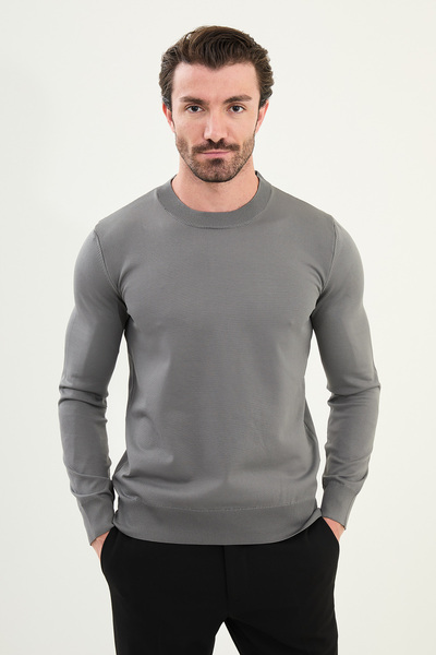 Mcr Ανδρικό πλεκτό πουλόβερ με λεπτή λαιμόκοψη, βασικό σκούρο γκρι - 11562.25K