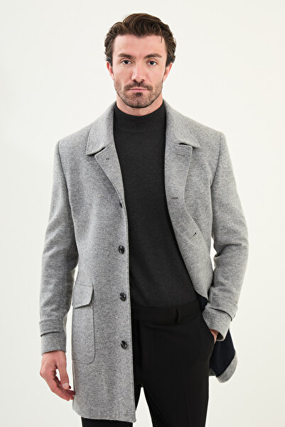 Mcr Straight Slim Fit Bag Pocket Wide Collar Wool Men's Coat Gray - 21323.25K