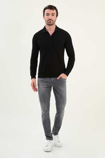 Mcr Striped Slim Fit Polo Neck Long Sleeve Cotton Men's T-Shirt Black - 36860.25K