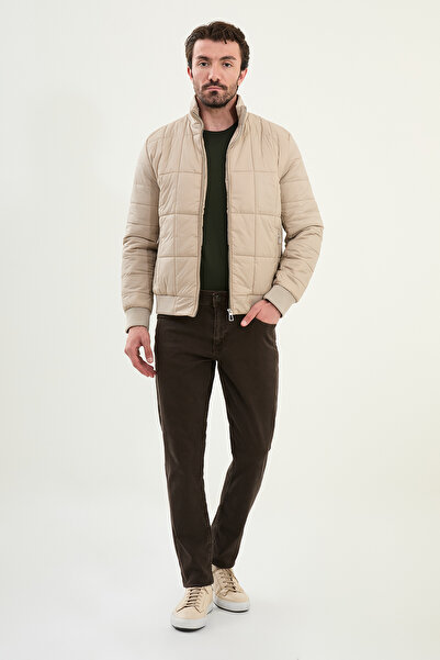 Mcr Quilted Slim Fit Judge Collar Puffer Men's Coat Beige - 39651.25K