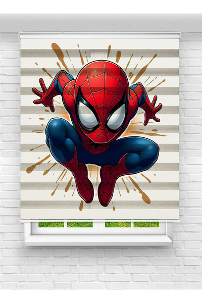 White Rose Design Örümcek Adam Atlayan Figür Desenli Dijital Baskılı Zebra Perde