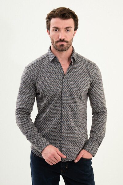 Mcr Patterned Slim Fit Long Sleeve Lumberjack Wool Men's Shirt Mink - 27098.25K