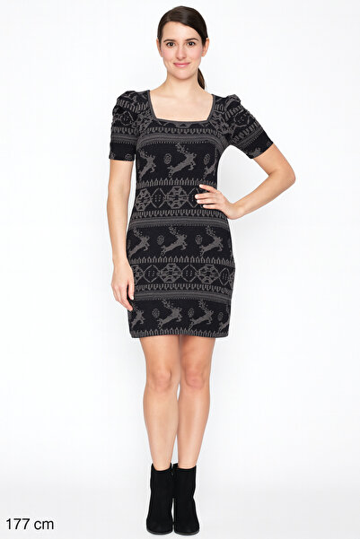 GÜLÇİNCE Koton Yılbaşı Geyikli Model %67 Viskoz Kadın Elbise