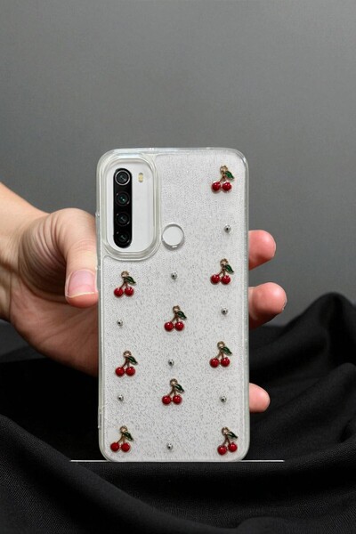 KVK PRİVACY Xiaomi Note 8 Compatible - Epoxy Cherry Pattern, Transparent, Shockproof Phone Case