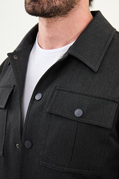 Mcr Straight Slim Fit Shirt Collar Men's Coat Anthracite - 39657.25K