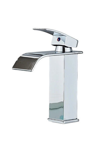 BisDesign Bathroom Sink Faucet, Waterfall Spout, Square Style, Glossy Chrome Finish, Size 19 cm
