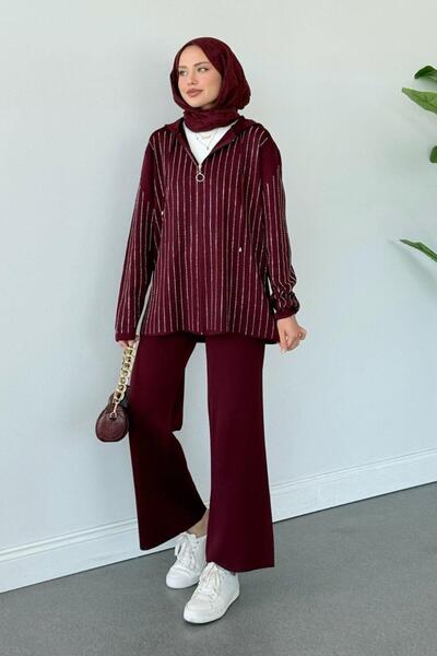 Şulemoda Giyim Eros Hooded Stone Set Burgundy