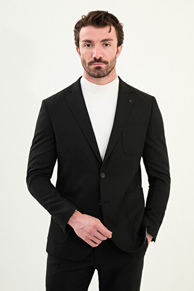 Mcr Düz Slim Fit Torba Cep Beli Lastikli İpli Yün Erkek Takım Elbise Siyah - 45417.25K