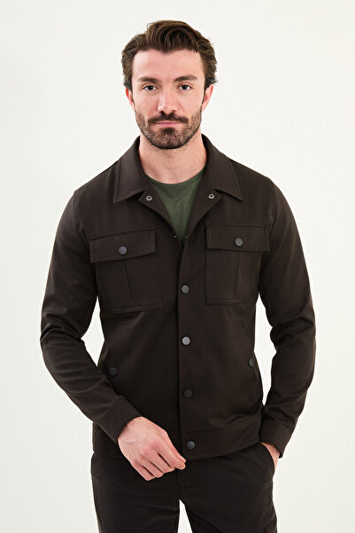 Mcr Plain Slim Fit Shirt Collar Men's Coat Brown - 39657.25K