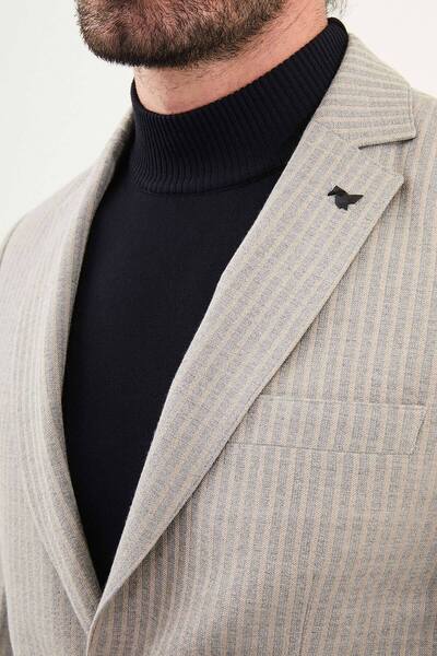 Mcr Striped Slim Fit Bag Pocket Mono Collar Men's Jacket Beige - 41460.25K