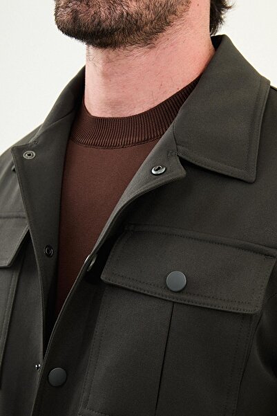 Mcr Plain Slim Fit Shirt Collar Men's Coat Khaki - 39657.25K