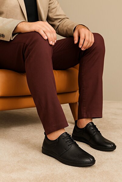 Growish Gr369 Genuine Leather Lightweight Poly Sole Perforated Casual Espadrille Style Shoes with Stitched Accessories