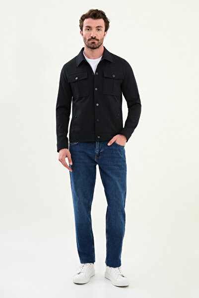 Mcr Plain Slim Fit Shirt Collar Men's Coat Navy Blue - 39657.25K