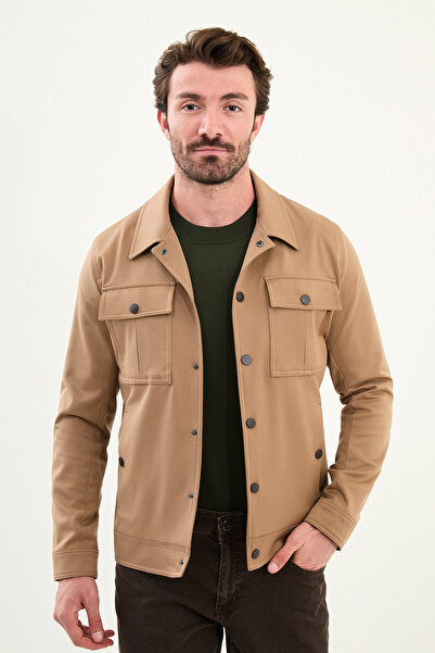 Mcr Plain Slim Fit Shirt Collar Men's Coat Beige - 39657.25K