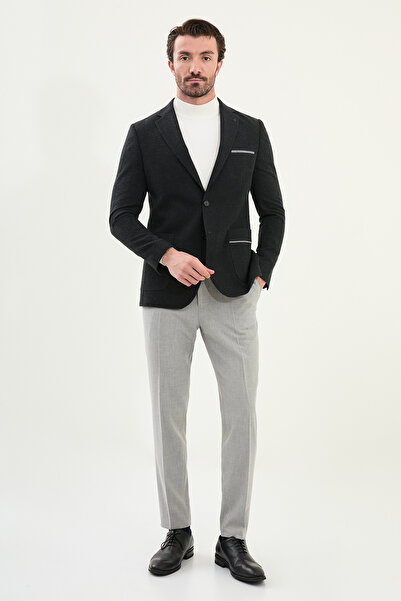 Mcr Plain Slim Fit Mono Collar Wool Men's Jacket with Pocket Detail Black - 41464.25K