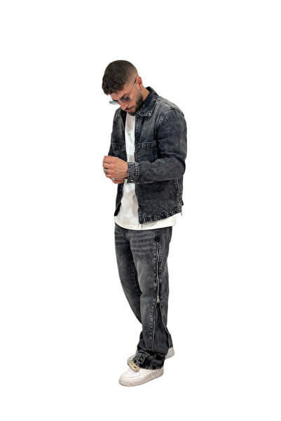 Urban Collection Men's grey zip-up jeans set
