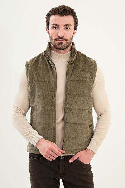 Mcr Plain Slim Fit Stand Collar Velvet Men's Vest Green - 40947.25K