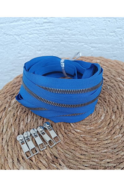 NGA's Mavi T6 Gümüş Diş Kemik Fermuar Gümüş Başlık - 5 metre fermuar - 5 adet...