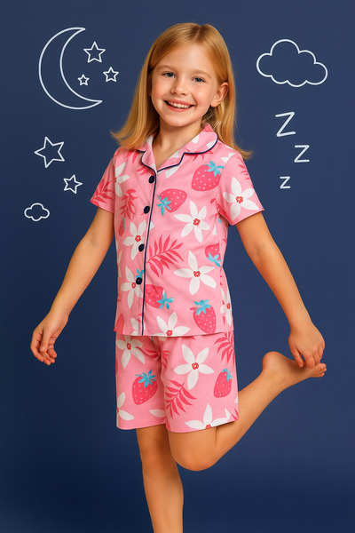 Fox Moda Floral Printed Short Sleeve Pajama Set for Girls with Shorts