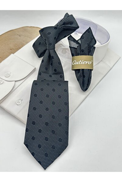 Gutiero ربطة عنق كلاسيكية منقطة باللون الأسود مع مناديل