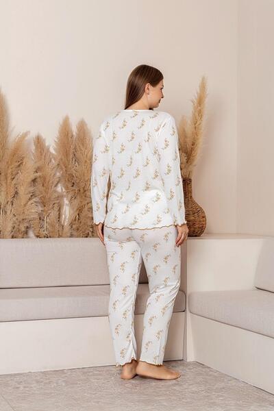 JUPİTER GLOBAL TRADİNG Long Sleeve Plus Size Pajamas Set- Floral Print,Pinterest Basic 3Xl-Mustard