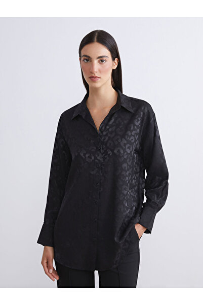 LC Waikiki Black Leopard Patterned Satin Women's Shirt Tunic