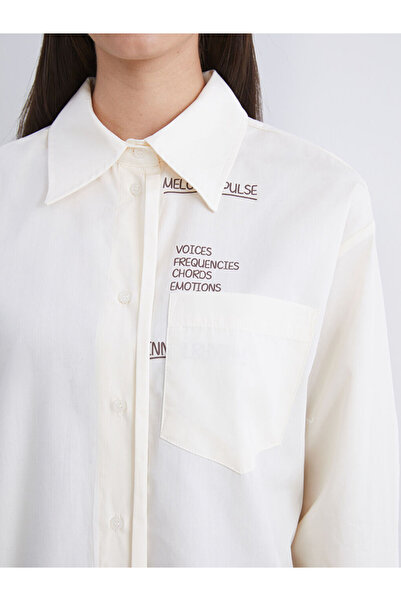 LC Waikiki Ecru με τύπωμα Γυναικείο πουκάμισο ποπλίνα τουνίκ