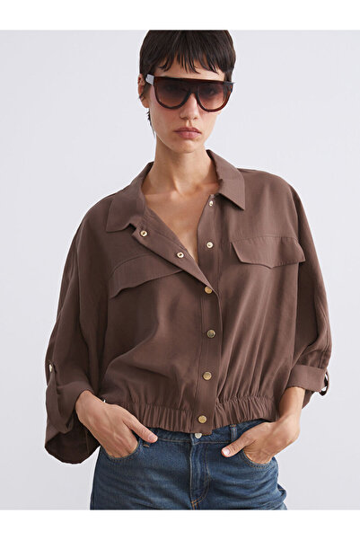 LC Waikiki Cămașă oversize pentru femei din amestec modal maro