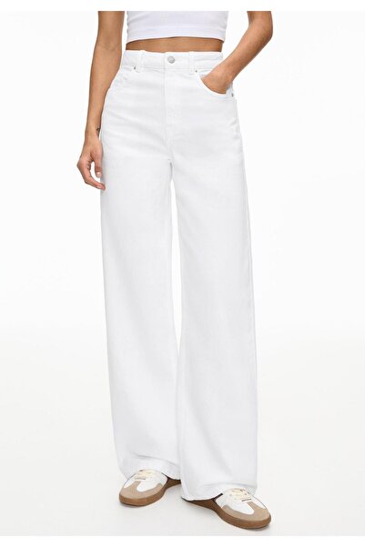 comfort jeans Beyaz Kadın Likralı Yüksek Bel Wide Leg Salaş Geniş Paça Kot Pa...