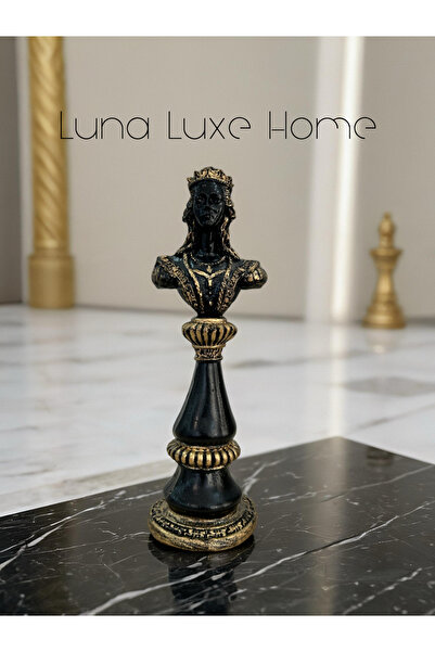 Luna Luxe Home Dekoratif Satranç Taşı Biblo Tekli Siyah-Altın Renk (Kral/Kral...