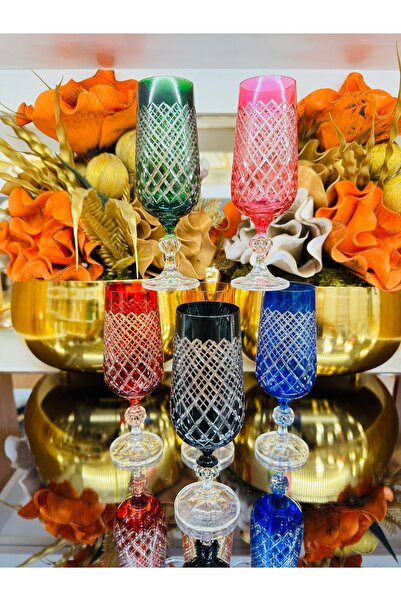 EVRA Bohemia Kristal Renkli El işi Ayaklı Meltem Model Kahve YanınSu Bardağı ...