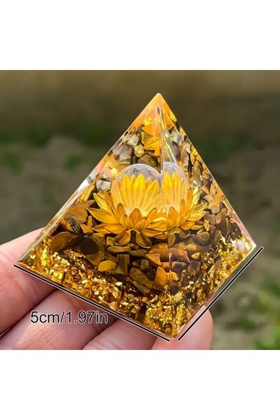 VeliumCraft Orgone Pyramid Tiger's Eye and Golden Lotus Photo, VeliumCraft, 5x5 cm, energy generators
