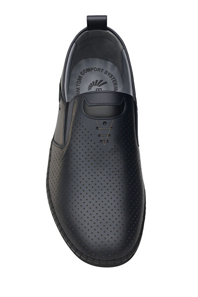 Growish Gr0371 Genuine Leather Lightweight Poly Sole Perforated Navy Blue Daily Espadrille Style Shoes with Stitched Accessories.