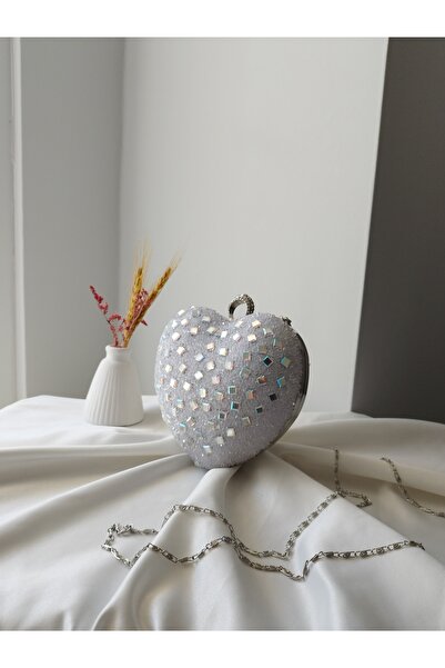 VivazzaLuxe Heart Model White Crystal Stone Wedding Engagement Women's Evening Dress Bag