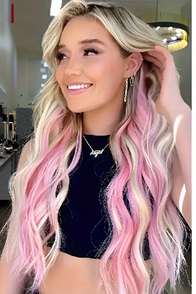 CAŞ DEKORASYON Pink Color Wavy Side Snap Hairpiece - 50 cm - (2 Pieces)