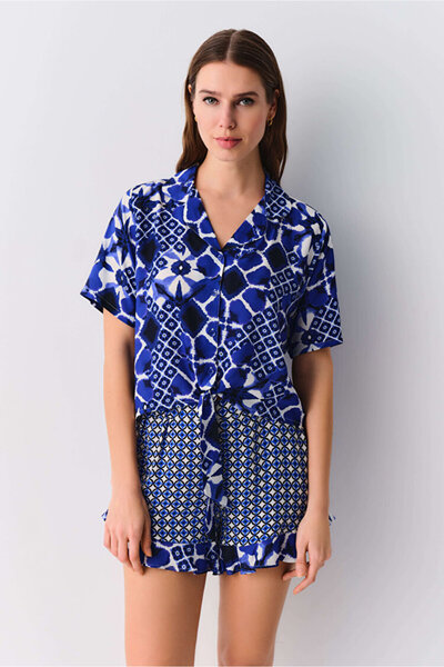 SUWEN Desenli Perla Masculine Shorts Pajama Set
