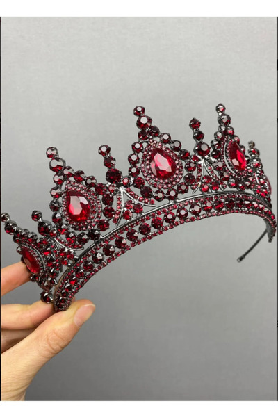 Hobigram Santa Mina Burgundy Color Crystal Stone Elegant Bridal Crown Hair Accessory