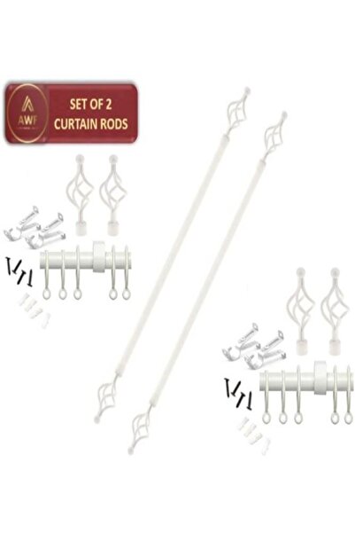 AWF AL WADI FURNITURE Set of 2 Roman Extendable Window Curtain Rods, Metal Single Rods Drapery Rods WHITE, 150 – 300 cm