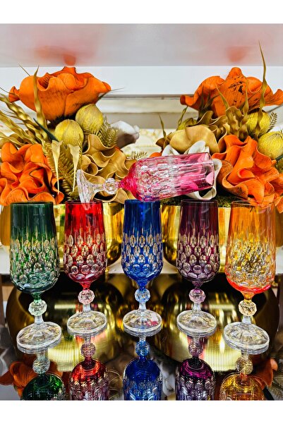 EVRA Bohemia Kristal Renkli El işi Ayaklı Büyük Kar Tanesi Model Kahve Yanı S...