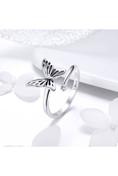 TrioStore Inel reglabil din argint cu cristale de zirconiu, placat cu rodiu, vis fluture