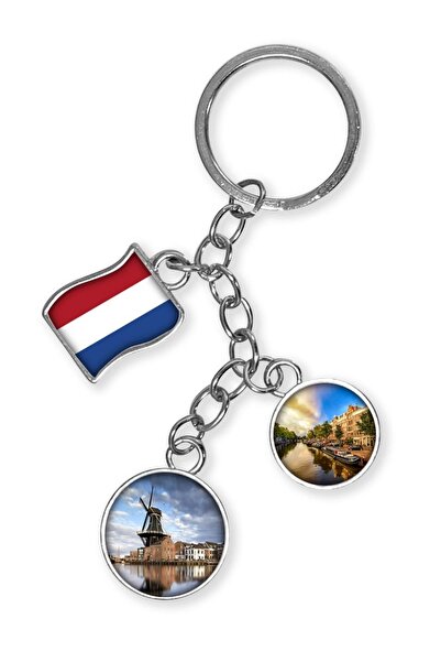 Dünyadan Hediyeler سلسلة مفاتيح هولندية ثلاثية من الإيبوكسي المعدني ذات وجهين