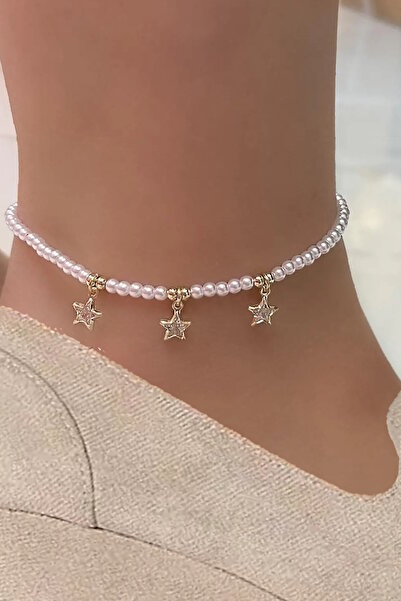 CAŞ DEKORASYON خلخال من اللؤلؤ ذو اللون الذهبي المرصع بالنجوم