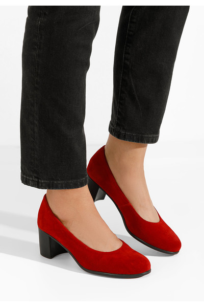 B T Shoes Pantofi cu toc gros piele Dalida rosii