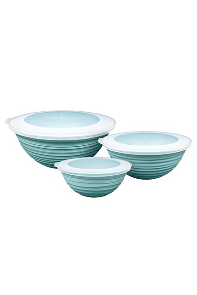 CERONNI Galaxy Patterned Bowl with Lid Set of 3 3Lt 2Lt 1Lt Turquoise