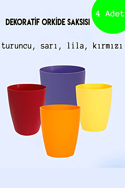 kolyosmarket Dekoratif karışık renk Orkide Saksısı - 4 Adet Set Fiyatlı -12 P...